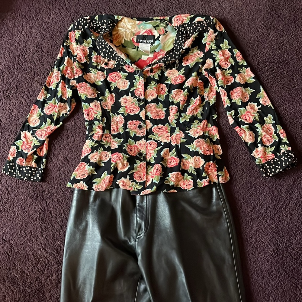 Carole Little Crop Blouse Black Floral Roses Embellished  Long Sleeves  … - Picture 12 of 12